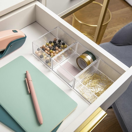 Martha Stewart Brody 3 Pack Stack and Slide Plastic Tray Office Desktop Organizer, 3 x 3.75 BE-PB4517-3-CLR-MS